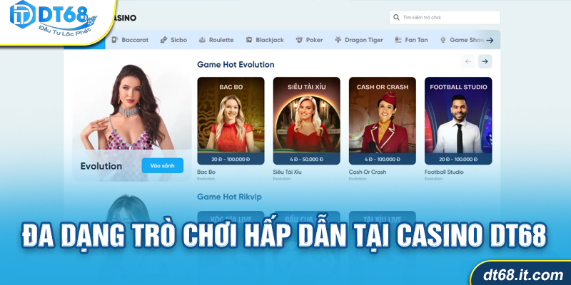 Trò chơi Casino DT68, game bài DT68, slot game DT68